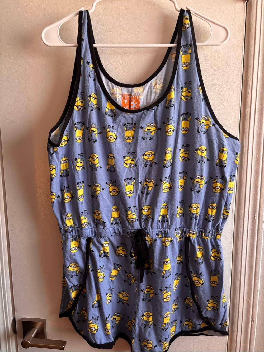 Women's Yellow Minion Print Romper Pajama - Blue